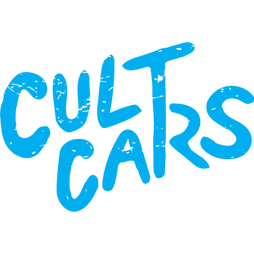 Spray paint style font light blue "Cult Cars"